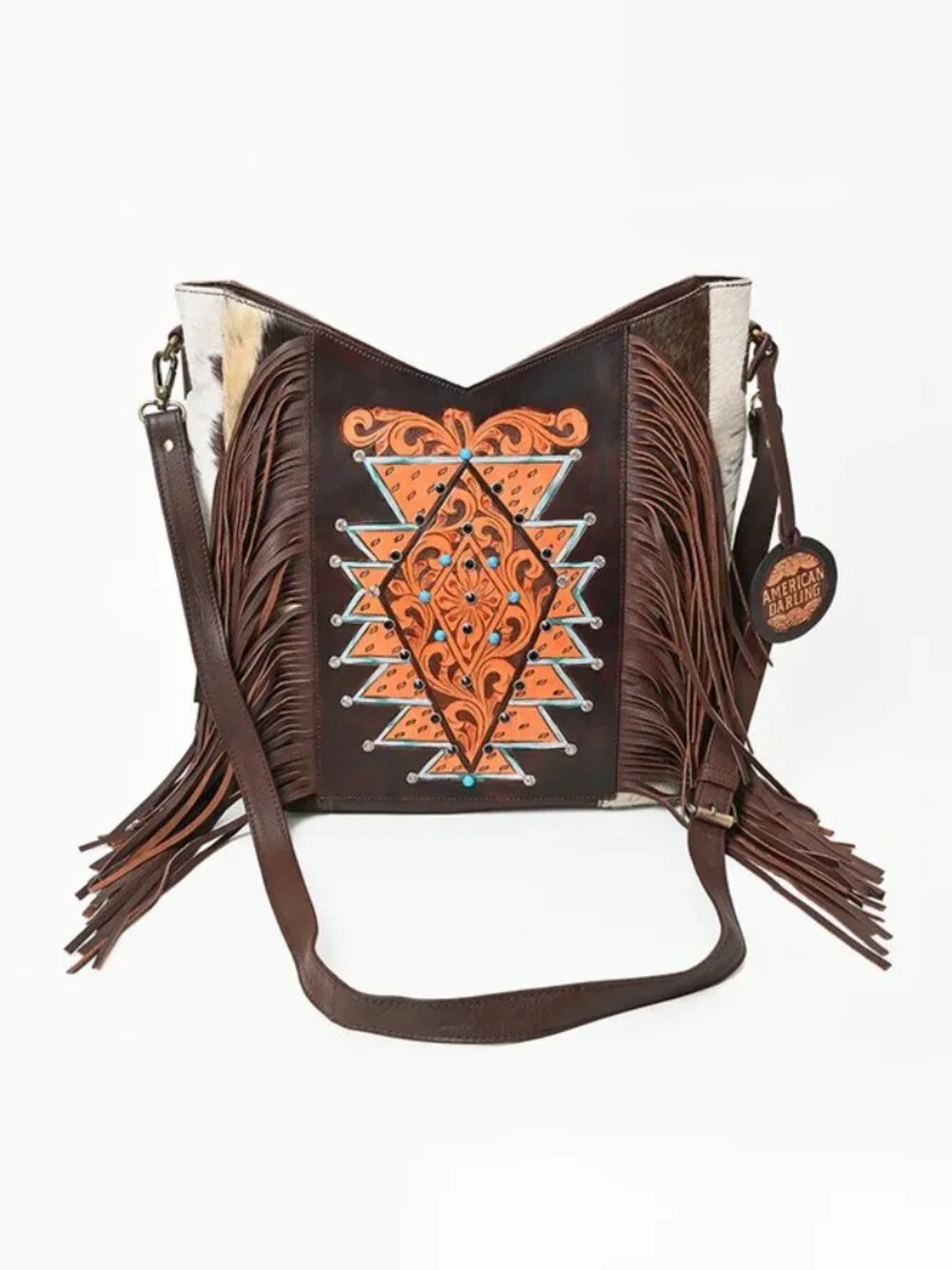 American Darling Desert Star Boho Fringe Statement Crossbody Bag